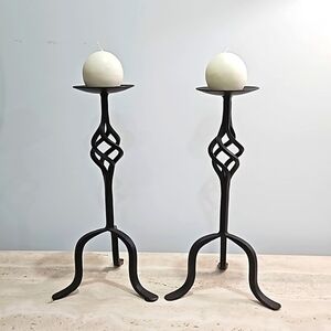 Pair Vintage Iron Candle Holders